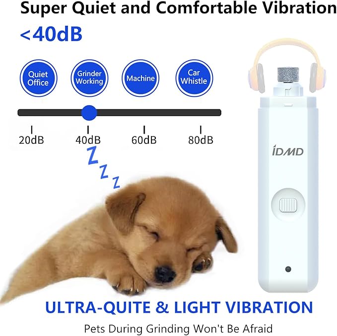 Dog Nail Trimmers-Powerful 2-Speed Dog Nail Grinder-with Safe LED Lighting and Battery Capacity Indicator Light & Type-c USB Rechargeable Quiet pet Nail Grinder for Dogs/Cats (Grinder)