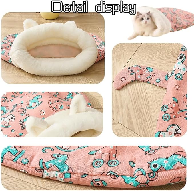 Sleeping Bag for Cats, Cozy Self Warming Cat Sleeping Bag for Indoor Cats, 360° Wrap Cat Hideaways Pet Snuggle Sack for Sleeping Relax Play (Yellow)