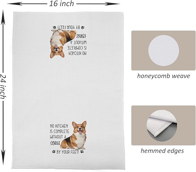 Corgi Dog Kitchen Towels - Corgi Gifts for Corgi Lovers Women, Cute Corgi Dog Hand Towels Dish Towels, Corgi Stuff, Corgi Decor, No Kitchen is Complete Without a Corgi, 16x24 Inch