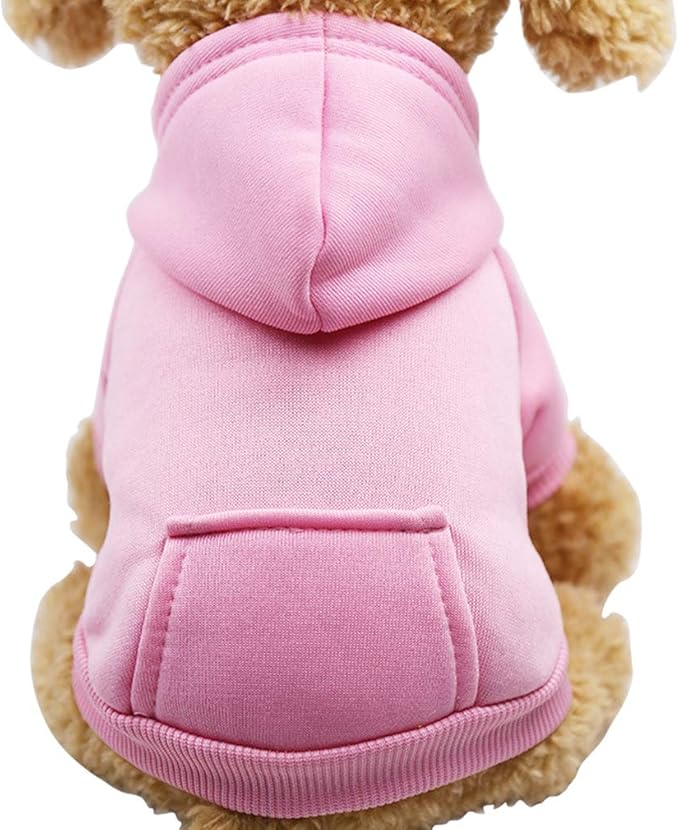 Jecikelon Soft Dog Hoodies for Small Dogs, Fleece Puppy Sweatshirt with Pockets, Warm Winter Cold Weather Coats for Pet Cat, Cute Clothes Puppy Costume (Pink, Small)