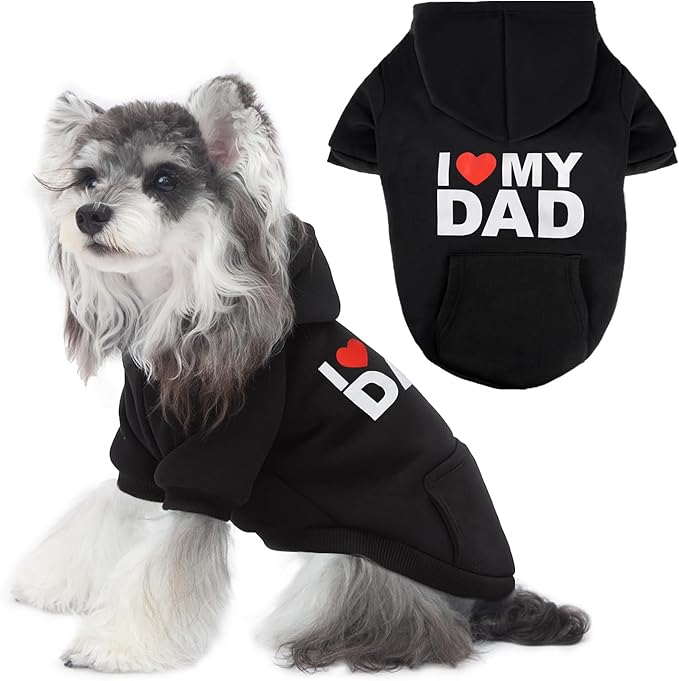 Dog Basic Hoodie Soft Dog Clothes Cold Weather Sweaters for Medium Large Dogs Cozy Fabric Warm Sweatshirt with Leash Hole for Boys (I Love My DAD, X-Small (2-5 lbs))