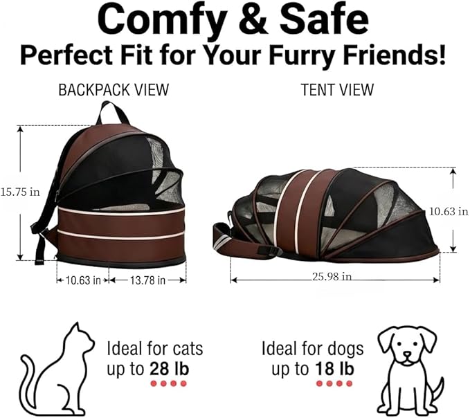 Pet Carrier Backpack for Cats and Small Dogs-Expandable Pet Tent Breathable Visible Pet Bag for Kitty and Puppy Foldable Pet Nest Bed Perfect for Travel Walks Shopping Vet Visits Home Use-Coffee
