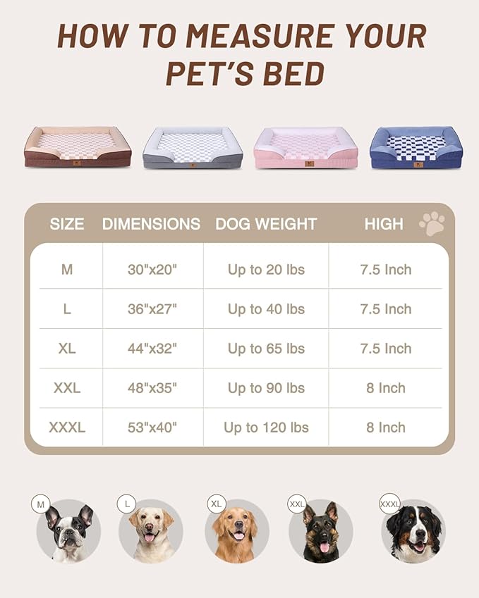 KSIIA Waterproof Dog Bed Orthopedic for XL Senior Dog Couch with Sides, Extra Thick Supportive Pet Bed Sofa with Soft Plush Cover and Non-Slip Bottom, 48 x 35 Inch, Brown