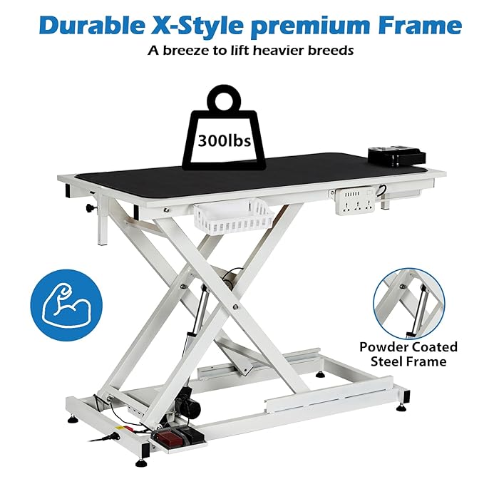 GarveeHome 50" Dog Grooming Table, Electric Hydraulic Grooming Table with Aluminium Overhead Arm, Anti Slip Tabletop, 6 USB Ports for Large Dogs At Home and Salon, Maximum Capacity Up to 300Lb, White