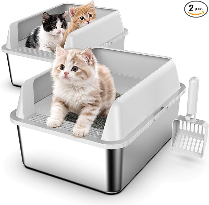 Suzzipaws Small Stainless Steel Litter Box with Lid, 17.3x13.4x10 Inches Kitty Litter Box for Kittens & Small Pets, Enclosed Metal Cat Litter Box for Leak Proof, Easy-Clean Non-Stick, Odor Control