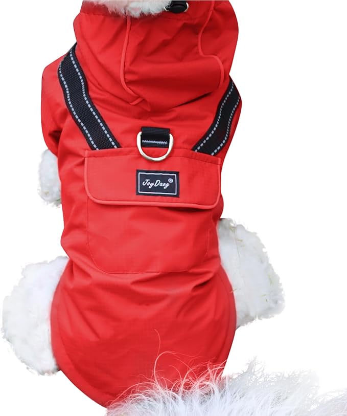 JoyDaog Premium Dog Raincoat with Hood for Medium Dogs,Outdoor Sports Waterproof Dog Rain Jacket,Puppy Raincoat with Pockets,Red M