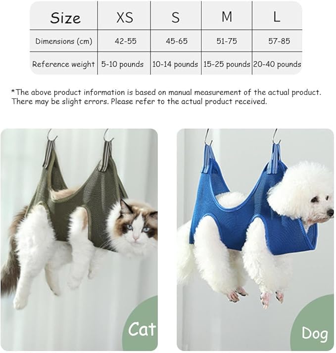 Pet Grooming Hammock – Breathable Mesh Cat & Dog Sling for Nail Trimming, Ear Cleaning & Bathing, Secure Suspension Helper for Small to Medium Pets (Size M, 20-29.5 lbs)
