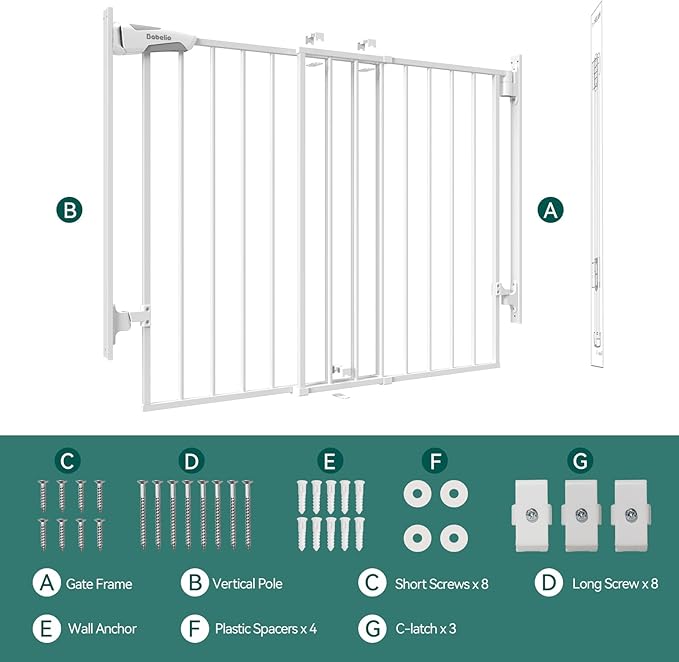Babelio 27-45" No Bottom Bar Baby Gate with Easy Installation, 2-in-1 Auto Close Design, Suitable for The House, Stairs, and Doorways, Safety Pet Gates with Large Walk-Thru Door, White
