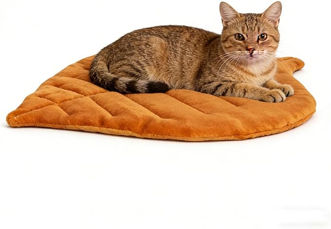 Self Warming Cat Bed 26''×20‘’ Leaf Shaped Soft Flannel Cotton Pet Mat Blanket Dog Mat for Indoor Bed Couch Sofa Floors Cat and Dog (Yellow)