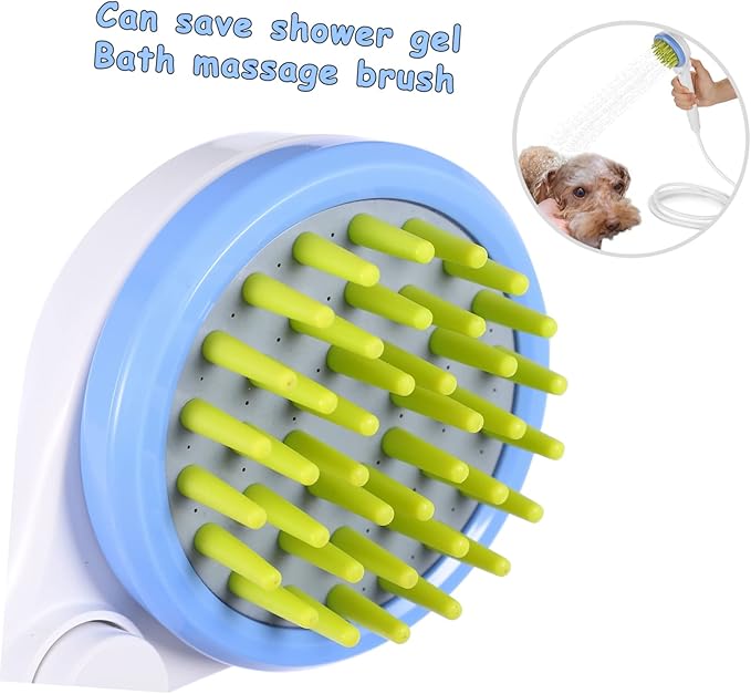 Abaodam Dog Shower Sprayer with Hose and Massage Brush Abs Pet Bathing Tool for Long Hair Rain Like Stream for Gentle Rinse and Easy One Hand Control