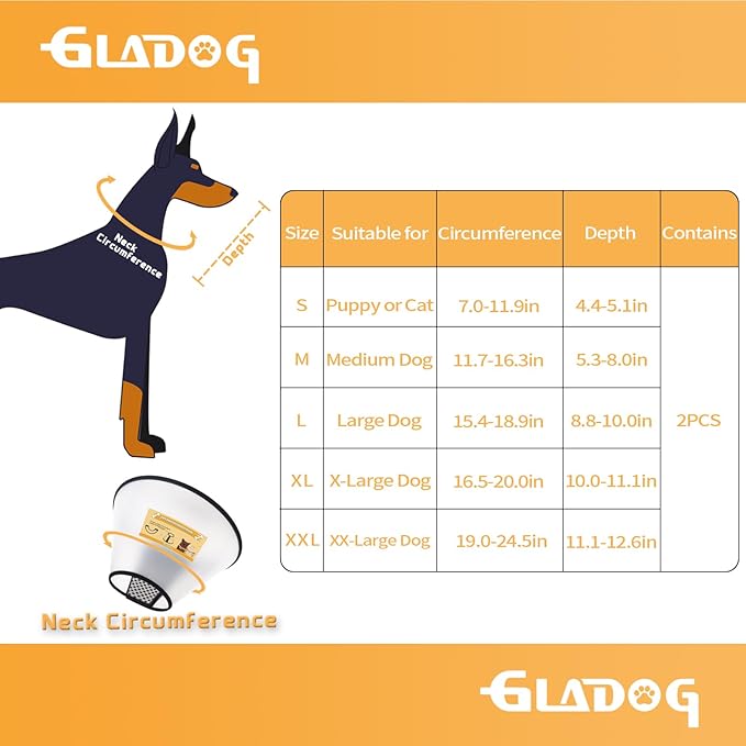 Soft Dog Cone Collar, 2 PCS (for Exact Size) Flexible Plastic Cone for Dogs After Surgery, Dog Recovery Collar, Adjustable E-Collar for Large/Medium/Small Dogs Cat, Comfy Elizabethan Collar (XXL)