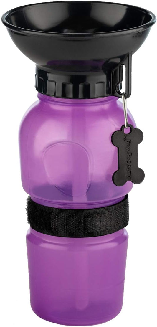 Highwave AutoDogMug Portable Dog Water Bottle, Squeeze Water Bottle with Built-in Travel Bowl for Dogs, Leak-Resistant BPA-Free Dog Water Dispenser for Walking, Hiking & Travel 20 oz (Purple)