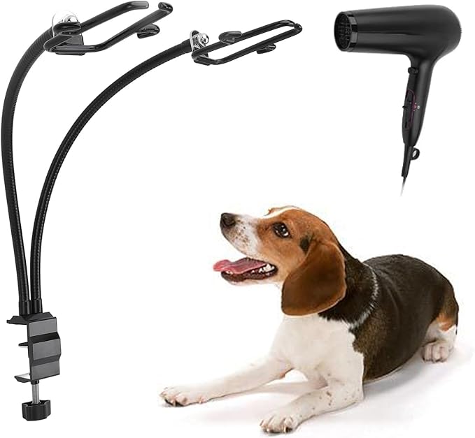 Fabater Dog Hair Dryer Stand, Pet Grooming Table Hair Dryer Holder, Handsfree Blow Dryer Holder, 360° Rotatable Lazy Hair Dryer Stand with Adjustable Clamp Mount for Dog Cat Grooming