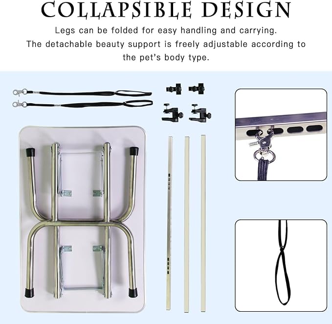 Professional Dog Pet Grooming Table Adjustable Heavy Duty Portable w/Arm & Noose & Mesh Tray (Grey, 36")
