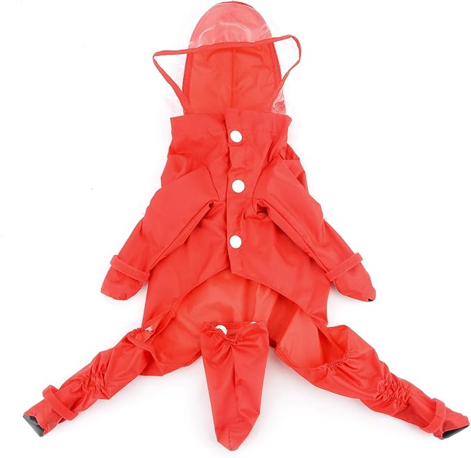 Zunea Waterproof Dog Raincoat with Hood for Small Dogs Rain Poncho Jumpsuit with Rain Boots Puppy Hooded Slicker Rainwear Four-Legged Pet Rain Jacket for Walking Red L