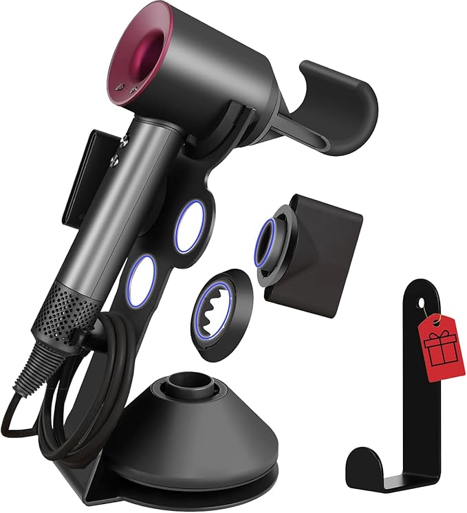 Lasvea Hair Dryer Holder for Dyson Supersonic,Pure Cast Iron Magnetic Stand Holder with Power Plug Cable Organizer(Suit for Laifen), Over 50% Thicker Base for Enhanced Stability,4 Magnet Ring for