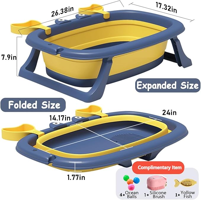 Dog Bath Tub with Dog Toys,Pet Bathtub, Portable Puppy Bathtub for Easy Baths and Easy Storage, Dog Bath Tubs for Small Medium Pets-Foldable Pet Shower Tub with Drainage Hole, 26.5 x 17.2 x 7.8In,Blue