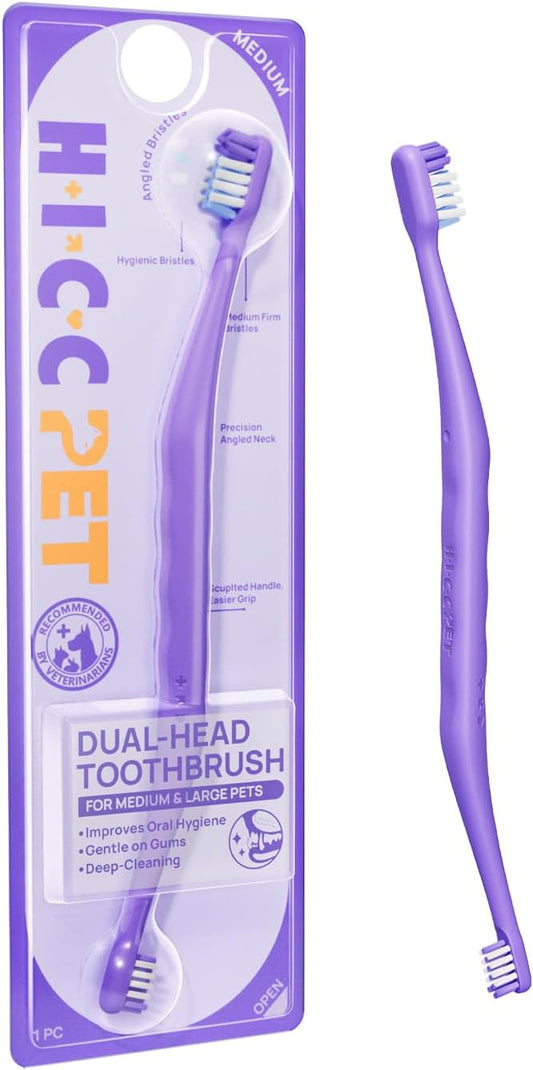 HICC PET Toothbrush for Dogs & Large Cats, Vet-Recommended Ergonomic Pet Toothbrush for Easy Teeth Cleaning, Gentle on Gums, Cat & Dog Dental Care, Improves Oral Hygiene. Toothpaste Not Included