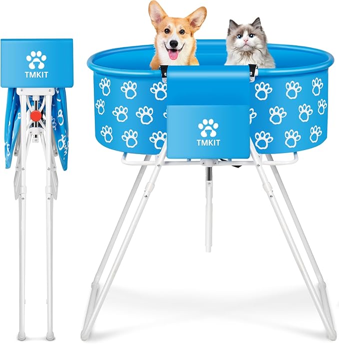 Dog Bathtub for Dogs, Elevated Dog Bath Tub for Pet Grooming and Bathing Shower, Portable, Foldable with Safety Lock, Professional Pet Washing Station for Small Midel Dogs Cats (Blue)