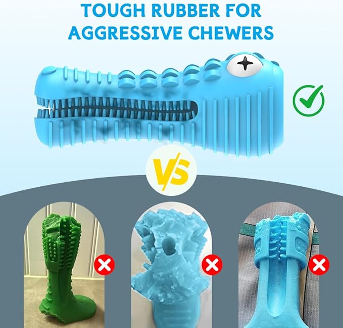 Dog Toys for Aggressive Chewers, Indestructible Dog Chew Toys for Medium Large Breed, Interactive Tough Dog Squeaky Toys to Keep Them Busy, Natural Rubber Durable Dog Toothbrush Teeth Cleaning Toys