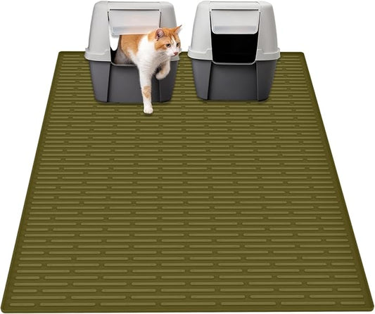 40"x30"(100cmx75cm) Extra Large Silicone Cat Litter Mat, XXL Litter Trapping Mat for Under Litter Box, Non-Slip Waterproof Kitty Litter Catcher, Easy to Clean Mat for Cats, Avocado Green