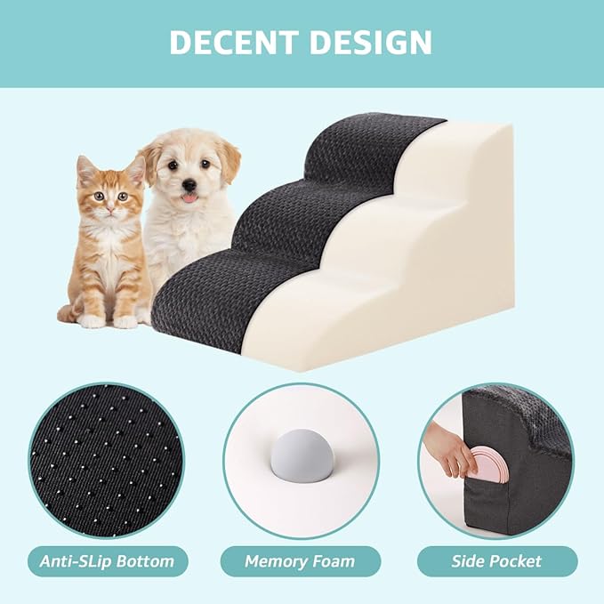 Oiilores Dog Stairs for Medium Dogs 22" H, 5-Step Dog Steps Ramp for High Beds and Couch with Anti-Slip Washable Cover and Durable High Density Foam, Grey