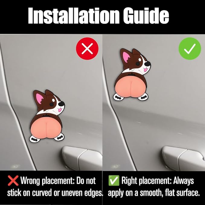 Car Door Anti Collision Protector Bumper Protector Sticker 2 Pcs PVC Cute Cartoon Stickers 3D Silicone Butt Anti Scratch Animal Funny Corgi Soft Car Body Decoration High Elasticity Protects The Paint