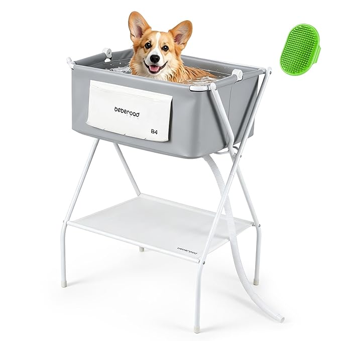 Dog Bathtub Dog Washing Station with Scrubber for Small Medium Dogs Cats, B4 Foldable Dog Tub for Bathing and Grooming, Portable Collapsible Dog Shower Tub, Indoor and Outdoor