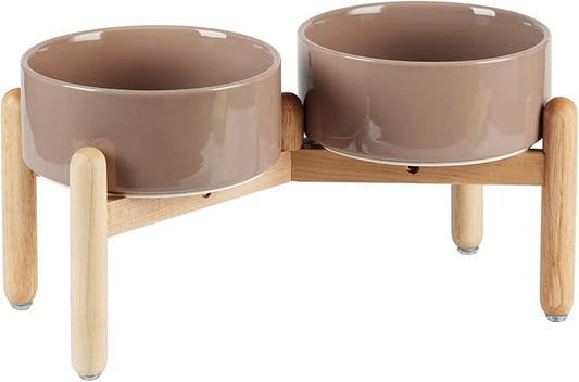 Havniva 7.3inch Ceramic Raised Dog Bowl with Stand, Double Dog Bowls Elevated for Medium Breed Dog Food and Water Bowl Set Non-Slip Dog Dish Large Capacity Feeding Pet Water Bowl