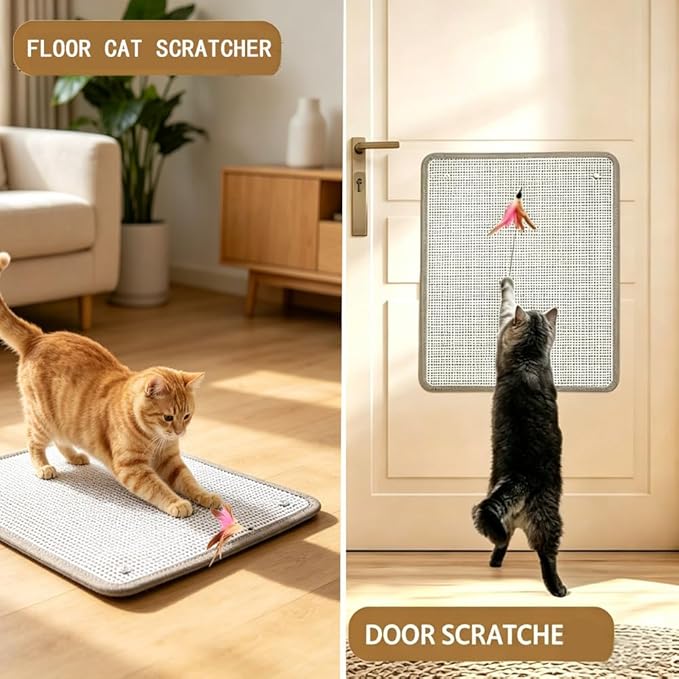Cat Nail File Scratcher & Scratching Pad – Natural Sisal Scratch Mat with 80-Grit Aluminum Oxide, Wall/Floor Cat Scratcher that Files Nails for Easy Nail Trimming (13.38×16.53)