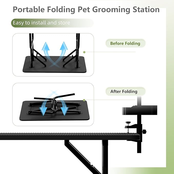 47"Professional Dog Pet Grooming Table Adjustable Heavy Duty Portable w/Arm & Noose & Mesh Tray (46", Black)