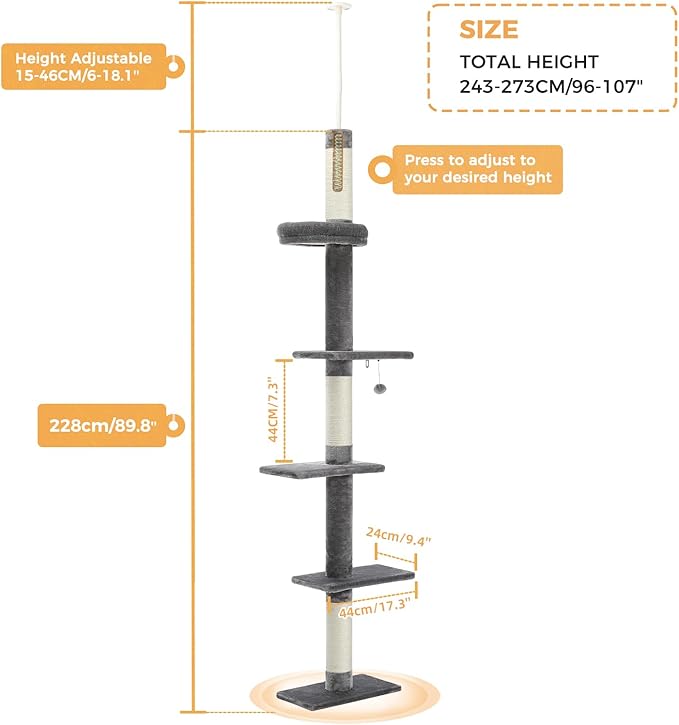 PETEPELA Cat Tree for Indoor Cats, 34.6" Small Cat Tower with Scratching Posts, 2 Condos, Scratching Ramp & Dangling Toys, Cat Play House for Kittens and Small Cats