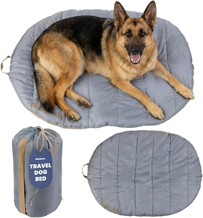 Travel Dog Bed (48" x 36") - Foldable & Packable for Travel, Road Trip, Camping – Lightweight, Water Resistant & Cozy with Soft Padding – Compact, Portable & Machine Washable – Large Breeds: Grey