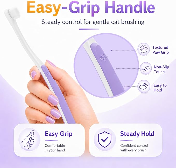 Cat Toothbrush for Daily Teeth Cleaning & Oral Care – Soft Bristle Dental Brush with Compact Head, Gentle for Cats & Kittens, Easy Daily Brushing Tool, Loved by Vets and Fur Babies
