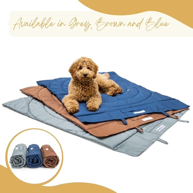 Dog Travel Mat - Portable Waterproof Foldable Dog Bed for Home, Car, Crate & Outdoor - Washable Roll Up Pet Mat for Medium & Large Dogs (39"x30") - Includes Carry Bag