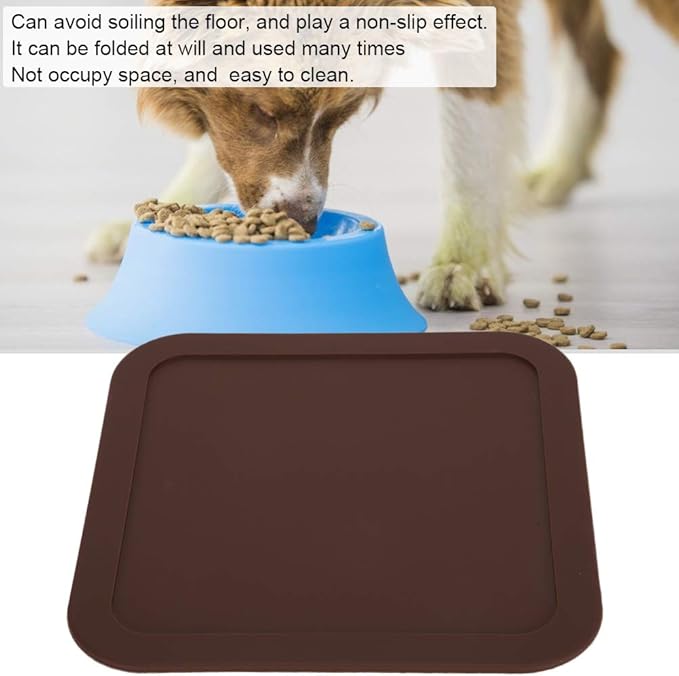 Non-Slip Silicone Pet Feeding Mat for Cats and Dogs, Dog Bowl Mat with Raised Edge, Spill Proof Placemat for Food and Water Bowls, Easy Clean Protects Floors, 8.6x8.6 Inches Gray