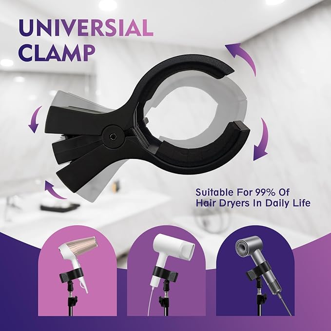 62-Inch Professional Hair Dryer Stand, Black Metal Adjustable Holder with Hands-Free Design for Salon and Home Use
