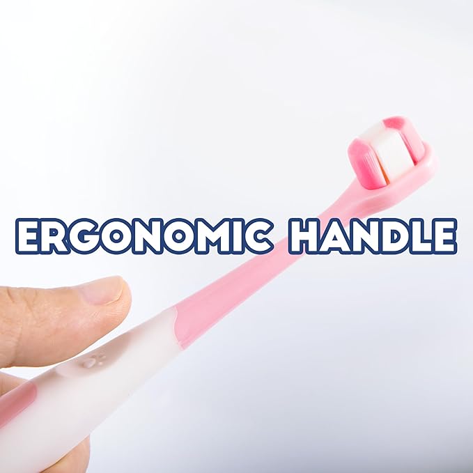 Small Dog Toothbrush, Puppy & Cat Tooth Brushing Kit, Ultra Soft Head Teeth Brush for Kitten & Tiny to Medium Pet, Doggy Toothbrushes Deep Dental Clean, 1 PCS, Pink