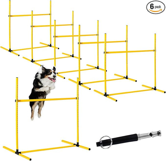 Halloscume 6 Pcs Dog Agility Training Equipments Dog Agility Jumps Hurdles Adjustable Jumps Hurdles Pet Jump Bars with Bag and Whistle for Indoor Outdoor Dogs Pet Jump Course Game(Yellow)