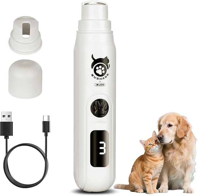 LINFOX Dog Nail Grinder 3-Speed Low Vibration Quiet Electric Pet Nail Trimmer with Digital Display, Rechargeable USB-C Cat & Dog Nail File for Small Medium Large Pets