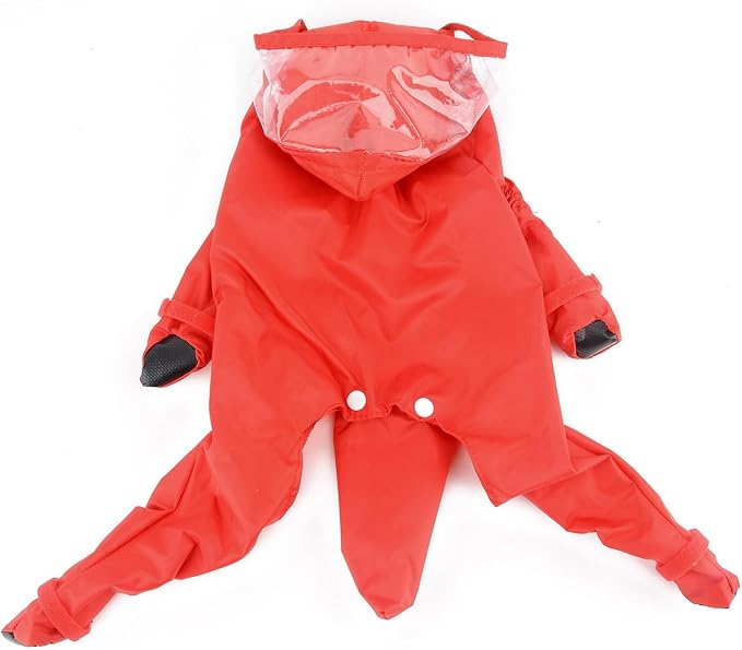 Zunea Waterproof Dog Raincoat with Hood for Small Dogs Rain Poncho Jumpsuit with Rain Boots Puppy Hooded Slicker Rainwear Four-Legged Pet Rain Jacket for Walking Red L