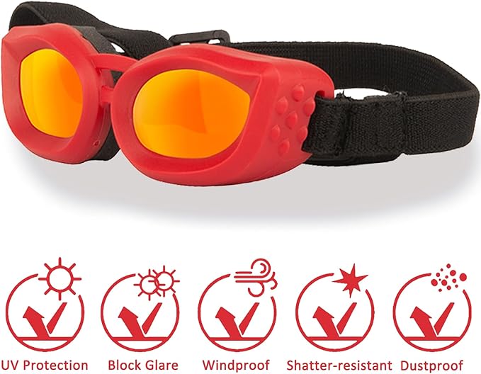 Dog Goggles Small Breed, UV/Wind/Dust/Fog Protection Pet Sunglasses with Adjustable Strap,Outdoor Dog Sunglasses for Small Dogs,Easy Wear