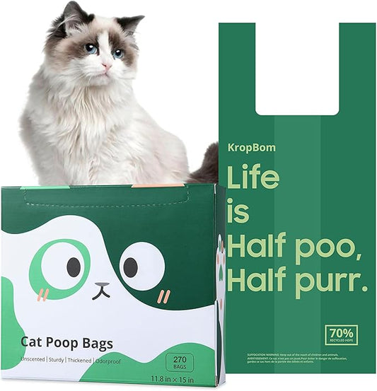270 Count Cat Poop Bags with Handles, Disposable Litter Bags for Pet Poop, Extra-Thick Kitty Waste Bags Easy Tie Leak-Proof Strengthen Unscented (Made of 70% Recycled Plastic)