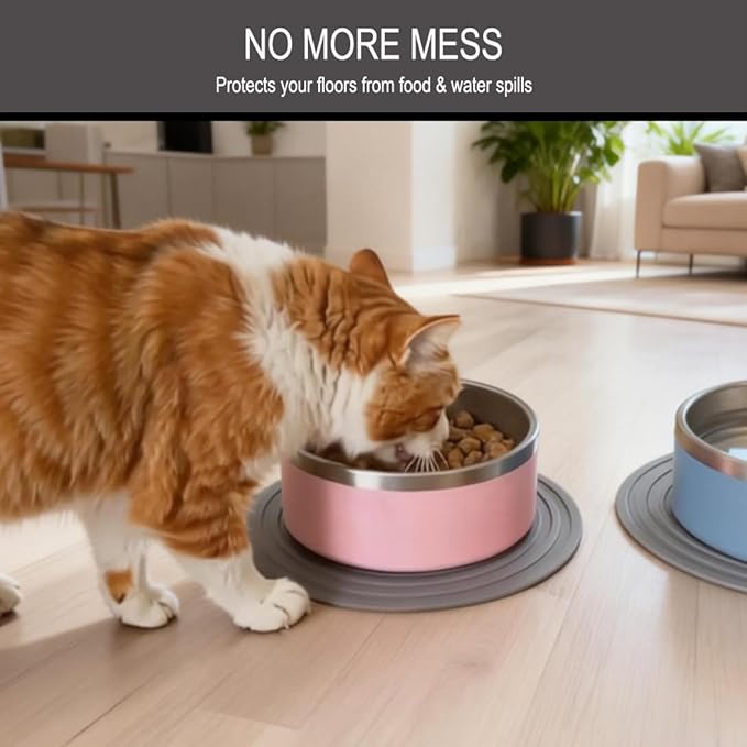2 Pack Silicone Pet Food Mat, Small Rubber Mat for Cat & Dog Bowl, Cat Food Mat, Waterproof Placemat Protect Floor Around Food and Water Bowl, 9.5"x9.5"