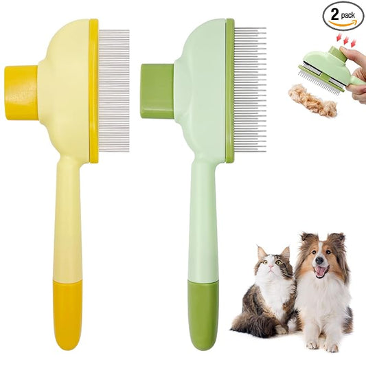 2 PCS Flea Comb for Cats Dogs Brush for Shedding Pet Hair Removal Comb with Long & Short Stainless Steel Teeth for Deshedding