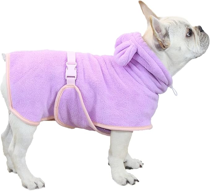 Dog Bathrobe, Microfiber Fast Drying Absorbent Hooded Bath Towel for Puppy Small Medium Large Dog Cat(Purple,L)