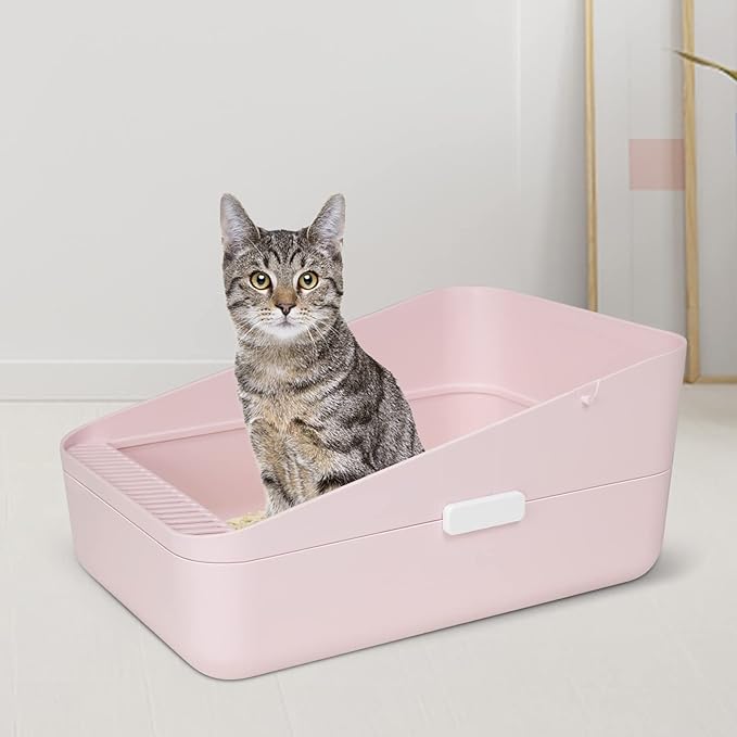 Sfozstra Pink Small Cat Litter Box with Low Entry - for Kittens Up to 8 lbs, Anti-Tracking Design, Space-Saving, Easy Clean, Ideal for Apartments