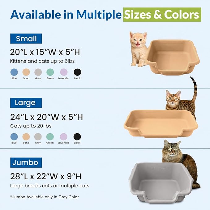 KittyGoHere Senior Cat Litter Box, Small Litter pan with Long-Handle Jumbo Scoop, Open Top Low Entrance Kitty Litters Box, Lightweight Low Entry Litter Box, Durable, Made in USA (Beach Sand)