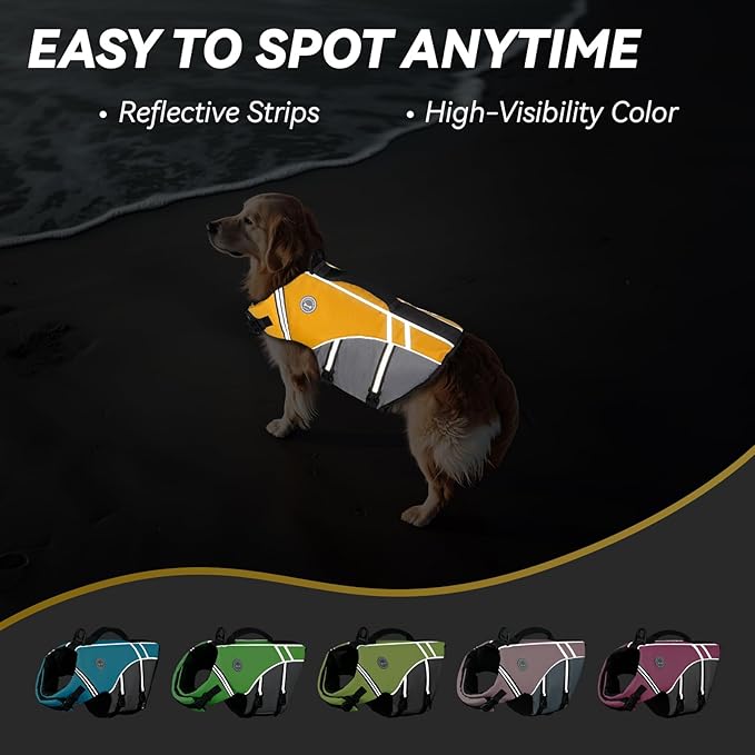 VIVAGLORY Sports Style Dog Life Vest, Dog Life Jacket for Swimming & Boating, Ripstop & Buoyancy for Puppy Doggy, Lifejacket with Handle, S, Yellow