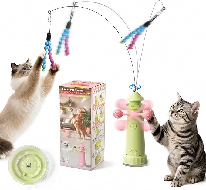 Interactive Cat Toys for Indoor Cats, 2-in-1 Handheld/Suction Cup cat Teaser, Comes Yarn Ball Accessories, can be Used as a cat Toy to Help Cats Exercise and Relieve Boredom and Anxiety